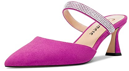 Castamere Donna Medio Tacco Heel a Punta Slip-on Pumps Diamante Cristallo Ciabatte Moda Scarpe da Matrimonio Ballo 6.5 CM Heels Magenta Rosso 45 EU