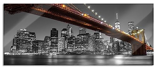 Pixxprint Glasbild Panorama, Wandbild aus Echtglas, Skyline von Manhattan, 120x50 cm, inkl. Aufhängung und Abstandshalter