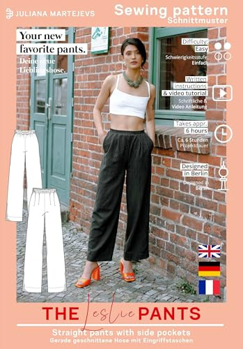 JULIANA MARTEJEVS Patrón de costura para pantalones con cintura elástica para mujer (talla XS-XXXL), patrón de corte de papel con instrucciones de costura para coser