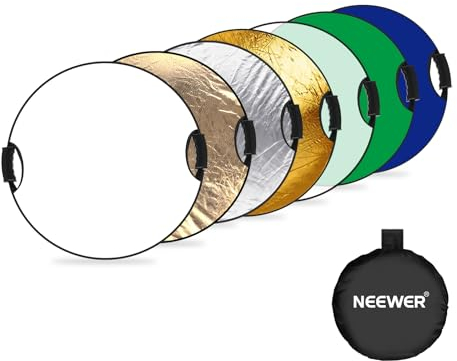 NEEWER 32/80cm 7 en 1 Reflector de Luz con Handles y 3/8 Rosca de Montaje, Translúcido/Plateado/Dorado/Oro Suave/Blanco Plateado/Fondo Azul/Pantalla Verde Plegable para Fotografía, RF-80II