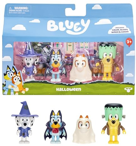 BlueY Coffret de 4 Figurines, Halloween, Figurines articulées de 6 cm de, Bingo, Chloe et Lucky en Tenues d’Halloween, avec des Accessoires, Recrée tes Moments préférés du Dessin animé