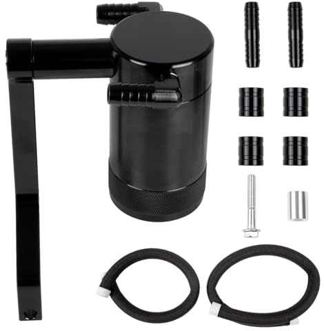 RANSOTO Oil Catch Can 5.7L 6.4L HEMI Compatible with 2011-up Dodge Charger Challenger Chrysler 300 Jeep Grand Cherokee, Z-Bracket Tech and Billet Aluminum Oil Separator Tank (Black)
