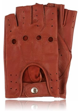 COLOURLINX Guanti unisex senza dita in vera pelle per guida, ciclismo, palestra, moto, sedia a rotelle, mezze dita, per sport all'aria aperta, Cognac, L