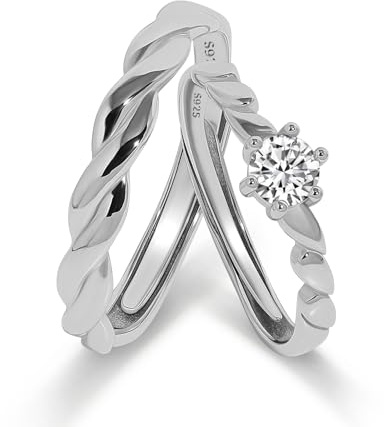 Meissa Anillos de Boda Compromiso de Plata de Ley 925 para Hombres y Mujeres, Anillos de Promesa Ajustables, Juego de Anillos de Compromiso para Aniversarios, Juego de Dos Anillos