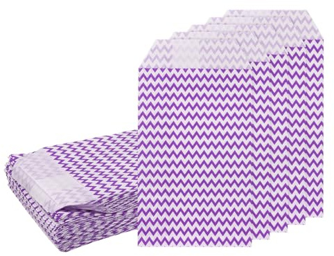 QUARKZMAN 100 Bolsas de Papel Kraft, 6 x 3 Bolsas de Caramelo Kraft a Prueba de Grasa Bolsas Planas de Regalo Pequeñas para Panadería Galletas Postres, Ola Morada