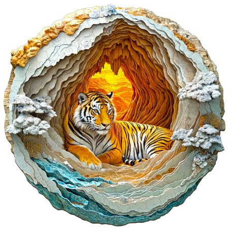 Blumuze Wooden Puzzle 300pcs, 3D Tiger Wooden Jigsaw Puzzle for Adults, Unique Shaped Animal Wood Puzzles for Adults Kids with Wood Gift Box L-34 * 34cm