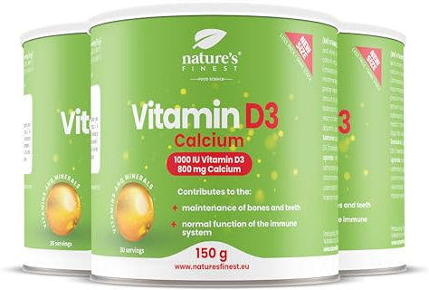High Strength Vitamin D3 1000 IU Powder - Premium Calcium & Multivitamin Blend for Immune Support & Bone Health - Easy-to-Mix Vitamin D Supplement for Daily Wellness
