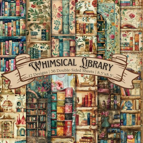 Whimsical Library Scrapbook Paper Craft Pad: 12 Vintage Books Scrapbooking Pages, 36 Double-Side Sheets (3 Sheets Per Design), Printed on 8.5x8.5 ... Collage, Album, DIY Projects and More