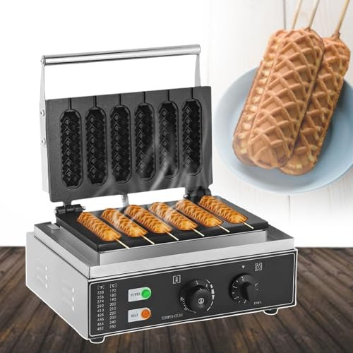 pealiritansemen 1550 W Hot Dog Waffle Maker, 6 Pcs Hotdog Cheese Stick Press Iron, 50-300℃ Temperature Control, 0-5 Minutes Timing, For Subway Stations, Cafes, Cafeterias