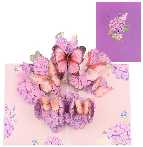 Butterfly Pop Up Card, 3D Popup Flower Bouquet Greeting Card Pop Up Thank You Card Flower for New Year Christmas Birthday Anniversary