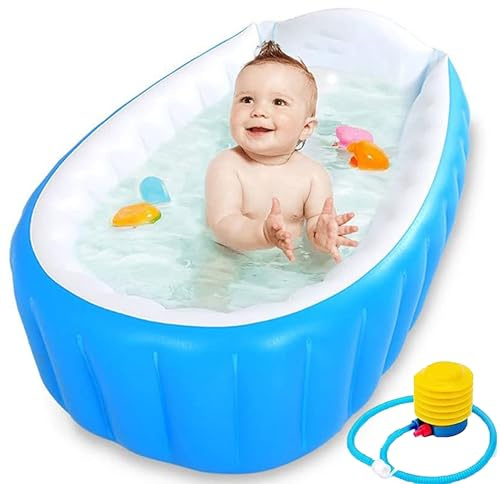 CHSG Baby Bathtub, Comes with Foot Pump and Repair Kit, Inflatable Baby Bath Tub Portable Toddler, Infant Baby Bathtub with Air Pump, Foldable Non-Slip Travel Bath Mini Air Swimming Pool for Newborn