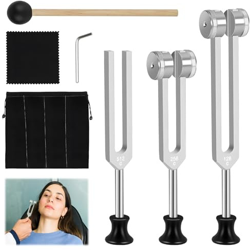 Diapason Therapeutique Set, 128 Hz, 256 Hz, 512 Hz Ensemble de Diapason en D'aluminium, Instrument à Diapason pour La Thérapie Des Chakras Et Par Le Son, Yoga, Méditation, Spa, Massage, Relaxation