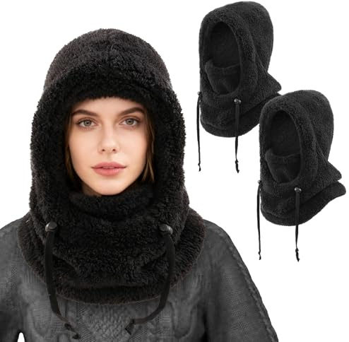 Plysch balaklava, 2 stycken termiska skidmask för män kvinnor vintermössa halsduk 3-i-1 stormmask vindtät skidåkning snowboardåkning cykling motorcykel utomhus ansiktsskydd, svart