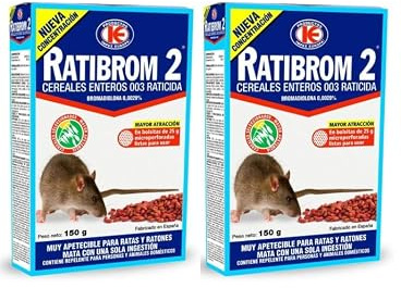 Pack 4 Unidades Ratibrom 2 Cereales 150g - Impex. Raticida para Ratas y Ratones Muy apetecible. Eficaz con una Ingesta. Mayor atraccion. Listo para Usar.