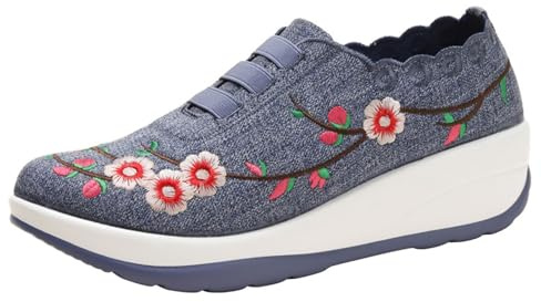 VBEDKDEB Baskets pour femme - Chaussures de course - Chaussures de sport - Mode - Tissage volant - Semelle souple - Broderie - Chaussures simples - Légères - Un pied - Étrier bas - Semelle épaisse