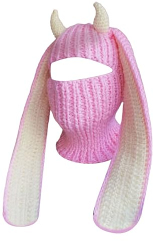 Pasamontañas divertido con orejas de conejo, gorro de moto, pasamontañas de punto, pasamontañas, bicicleta, mujer, hombre, invierno, máscara facial cálida, al aire libre, gorras de nieve, trineo de
