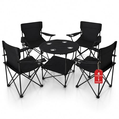 BigDean Set de camping 1 table de camping + 4 chaises de camping pliantes | Chaise de camping avec table pliable – Table de camping, chaise de pêche, chaise de pêche, table de camping avec chaises