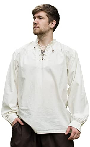 Battle-Merchant medeltida skjorta Ludwig – bomullstunika med snörning, LARP, viking och renässansdräkt, Naturligt, S