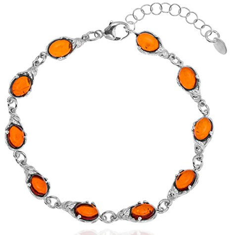 Copal Bracciale In Ambra E Argento Sterling Da Donna Con Lunghezza Regolabile