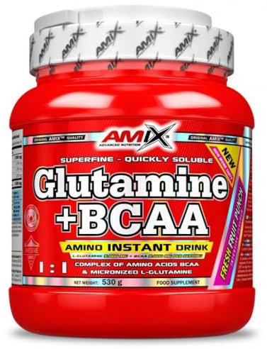 AMIX - Bcaa Glutamina - 530 Gramos - Complemento Alimenticio de Glutamina en Polvo - Reduce el Catabolismo Muscular - Ideal para Deportistas - Sabor Piña - Aminoácidos Ramificados