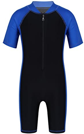 YiZYiF Boys Swimming Costume Zip up Sun Protection One Piece Swimsuit Swimwear Surfing Diving Wet Suits Blue&Black 8-10 Years