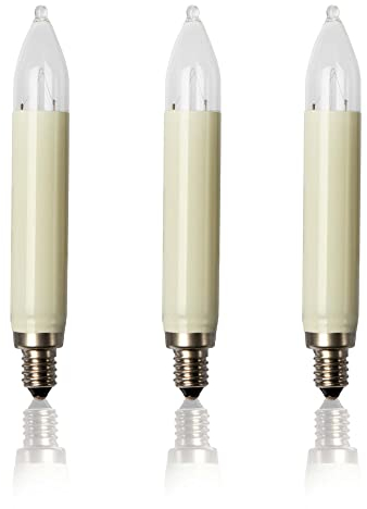 hellum Ersatz-Kerzen für Weihnachtsbaum Kerzen Lichterketten innen und außen, 3 Stück 16V 3W Schaftkerze für Lichterketten mit 15 Brennstellen, ø15mm E10/ 16V/ 3W/ 22Lumen 904031