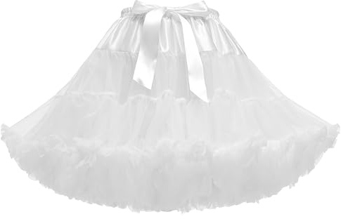 WOWBRIDAL Women's Girls Elastic Waist Multi-Layer Tulle Tutu Short Skirt Petticoat (White,One Size)