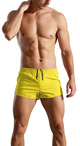GYMAPE Hombres Gym Culturismo Entrenamiento Deportes Shorts Algodón Amarillo M
