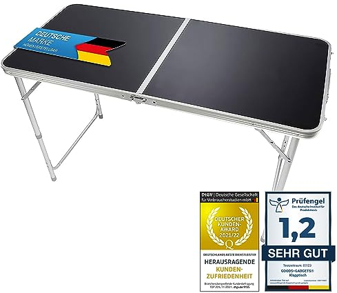 Klappbarer Multifunktionstisch Mehrzwecktisch Campingtisch Klapptisch Markttisch höhenverstellbarer Tapeziertisch Beistelltisch zum Campen im Garten für Festivalls Märkte (Schwarz: 120 x 60 cm)