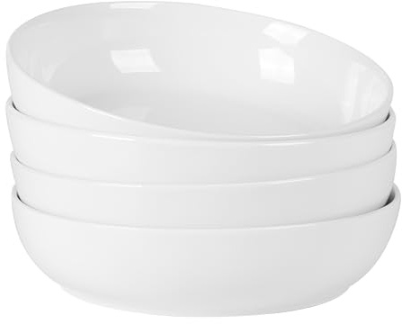 Gibson Home Zen Buffet 4-Piece 41oz Salad Bowls Porcelain Ceramic Chip and Scratch Resistant Pasta Bowl, Serving Bowls, Soup Bowls Set, Large Capacity, Dishwasher & Microwave Safe White