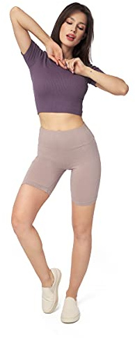 SOFTSAIL Leggings Mujeres Mallas Pantalones Cortos De Ciclista Pantalones De Yoga De Gimnasio Elásticos Transpirables Control De Barriga Cintura Alta Algodón para Damas Que Adelgazan Beige 44