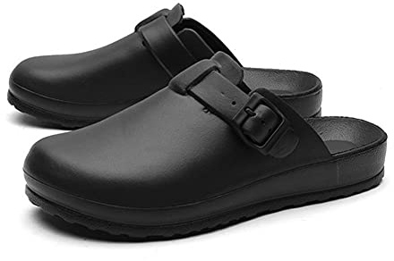 ERLINGO Mens Womens Garden Clogs, Slip on Mules Sandal Casual Beach Mule Clogs Ladies Comfort Flat Nurse Shoes Backless Kitchen Garden Slippers Soft Wide Fit Sandals Black