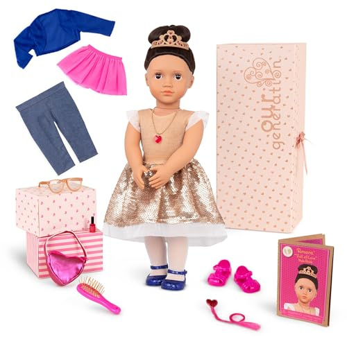 Our Generation – 18-Inch – Sweetheart Themed Fashion Starter Doll – Amora – Brown Hair & Hazel Eyes – 3 Outfits & Styling Accessories in Gift Box – Pretend Play Ages 3+ Years