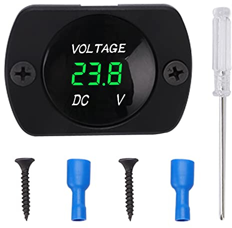 YIXISI Voltmetro per Auto Impermeabile con Schermo Digitale a LED e Piastra di Montaggio, DC 12V 24V Misuratore di Tensione Rotondo con Terminali per Barca Veicolo Motociclo Camion ATV UTV, Verde