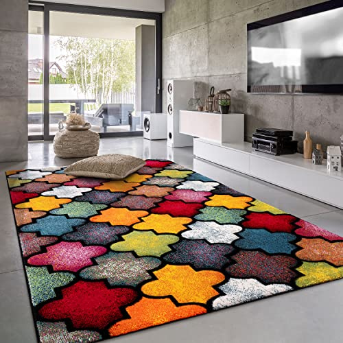 Paco Home Teppich Wohnzimmer Kinderzimmer Kurzflor Moderne 3D Optik Kariert Geometrische Muster, Grösse:80x300 cm, Farbe:Bunt 4