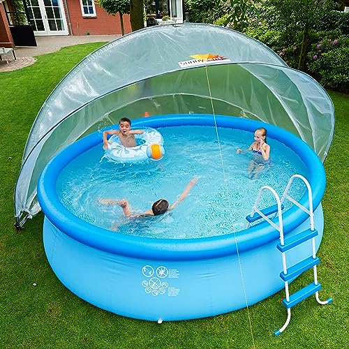 SunnyTent® Poolzelt - ø 440/540 / 590/640 cm - Poolkuppel Rund - Warmes & sauberes Badewasser - Keine Energiekosten - Europäische Qualität Pool Zelt - Pool Überdachung Sunny Tent (590 cm)