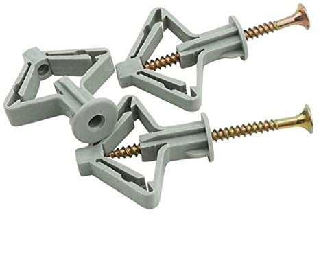 Ankarbultar, Expansionsbultar 50 Set Gipsskiva Ankare Plast Flygplan Expansionsrör Butterfly Spikbult Skruv for Gipsskiva Vägginstallation Fästelement Ankarbultar (Längd: Vit) (Color : Grijs)
