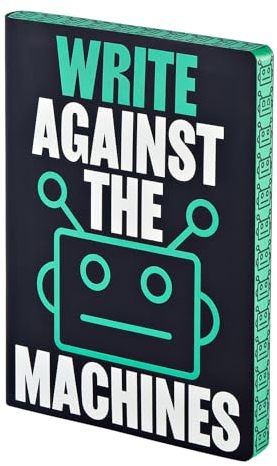 Nuuna Notizbuch A5+ | Graphic L - Write Against The Machines | 3,5 mm Punktraster | 256 nummerierte Seiten | 120 g Premium-Papier | Leder schwarz | nachhaltig produziert in Deutschland