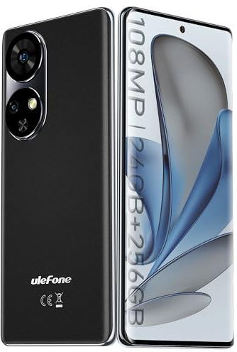 Ulefone Note 17 Pro Téléphone Portable, Écran Incurvé AMOLED 6,78 HD+/120Hz, 24Go RAM+ 256Go ROM, Android 13, 5050mAh, 108MP+32MP, 4G Double SIM Smartphone Débloqué/Face ID/Type-C/GPS/NFC- Noir