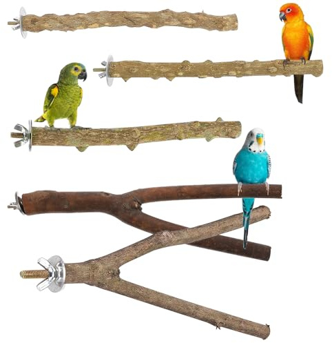 Omevett 5 Pcs Bird Perches Natural Wood Parrot Perch Stand Set Budgie Perches for Cage Bird Cage Perches for Parrotlets Cockatiels Budgies Parakeets