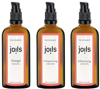 JOILS® Körperöl Set 3x100ml, erfrischende, entspannende & belebende Duftkomposition aus naturreinen Ölen, geeignet für Massage & Pflege der Haut