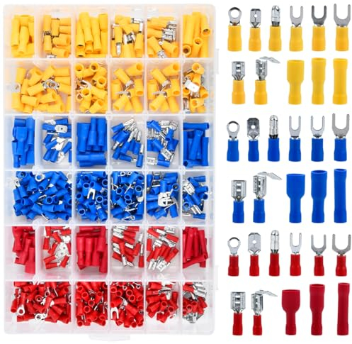Crimp Connectors 600PCS, 12V Auto Electrical Wire Connectors 0.5-6.0mm², Male Female Spade Cable Connector Kit, Insulated Wire Crimp Terminals Spade Bullet Connector Ring Wires Crimps Terminals Cable