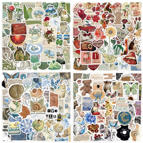 Aufkleber 200 Stück Vintage Sticker Set, Aesthetic Retro Deko Sticker, Wasserdichte Vinyl Sticker, Sticker für Kindle Laptop Handy Skateboard Scrapbook Wasserflasche Journal Macbook Planner Tassen usw