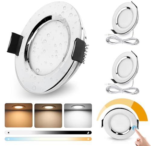GeyouLux 3 x Faretti LED Soffitto 12V, Touch-Control 3000K Caldo 4000K Neutro 6000K Freddo Faretti Led da Incasso per Cartongesso, Dimmerabile, 3W IP44 Faretti da Incasso, Foro 58-62mm, Cromato