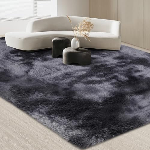 JOJOSEE Rugs Living Room, 160 x 230 cm Grey Area Rug, Anti Slip Soft Fluffy Shaggy Extra Large Floor Carpets Mat for Bedroom, Nursery Bedside (Dark Grey, 160x230cm)