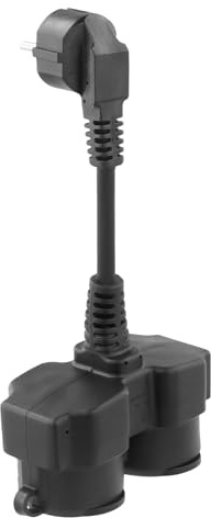 Stromkabel Verlängerung, Kurz, Doppelstecker-Kabel mit 2 Steckdosen für Innen und Außenbereiche, 22CM (Schwarz)
