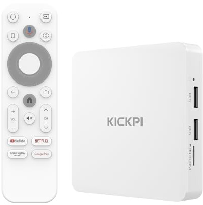 KICKPI KP1 Android TV Box 12.0 Google Certified 4K Streaming Device with Voice Search 2GB RAM 32GB ROM, Dolby Audio, Bluetooth 5.0 Chromecast Built-in, Smart Home Control (White)