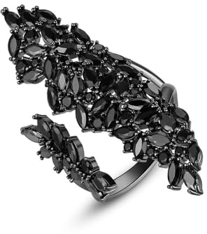 Anello Di Dichiarazione Di Cocktail Strass Nero Per Le Donne Anelli Di Cristallo Gotico Regolabile Unico Festa Moda Ballo Zirconia Aperta Fascia Da Matrimonio Cool Comfort Fit Gioielli, Metallo