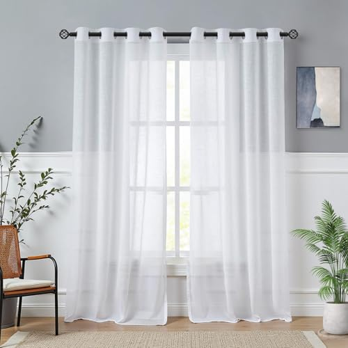 AOOSA 2 Piezas Cortinas Blancas Transparentes con Ojales (142x228cm) | Cortinas de Suaves Poliéster, Cortinas Modernas para Sala de Estar, Dormitorio, Puerta Francesa