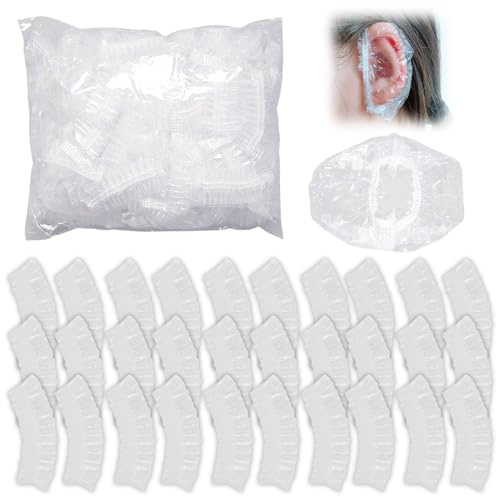 GHPKOTW 200 piezas cubiertas de oreja de ducha transparentes desechables, orejeras impermeables para baño, tinte de cabello, spa. Gorros de plástico que protegen durante la ducha.